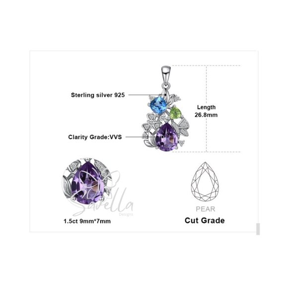 Tri-Stone Amethyst, Blue Topaz and Peridot Pendant set in 925 Silver with Chain - Picture 3 of 3